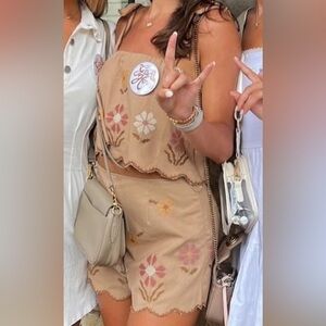 Tan floral short set